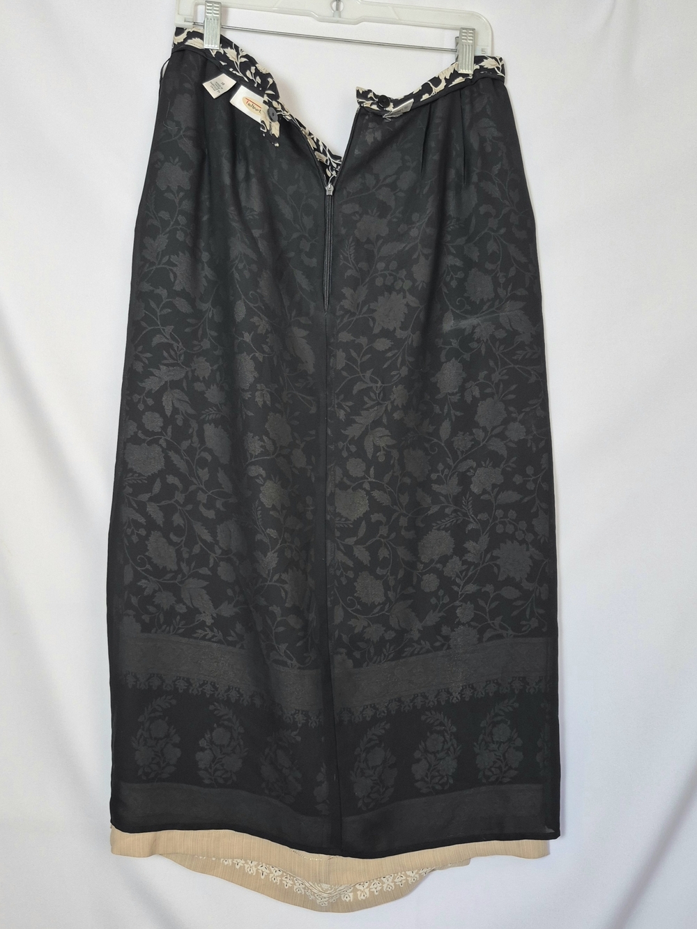 Talbots Silk Black Maxi Skirt with Cream Floral Print - Picture 2 of 6